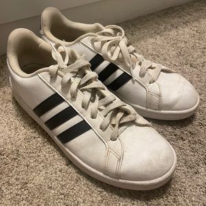 Womens White Adidas Sneakers with Black Stripes